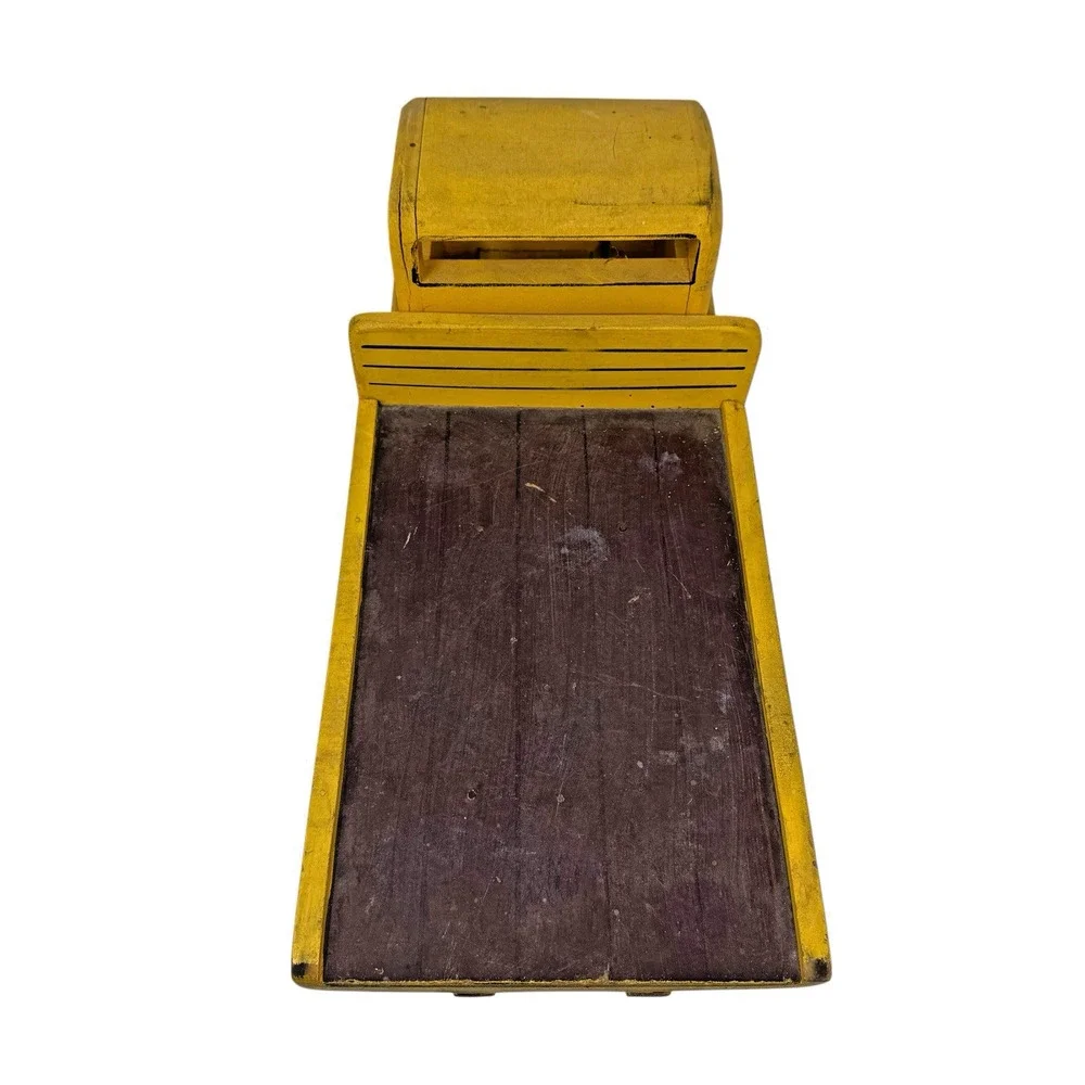 Vintage 1950s Handmade Wooden Ford No.9 Flatbed Toy Truck Yellow Missing Wheel